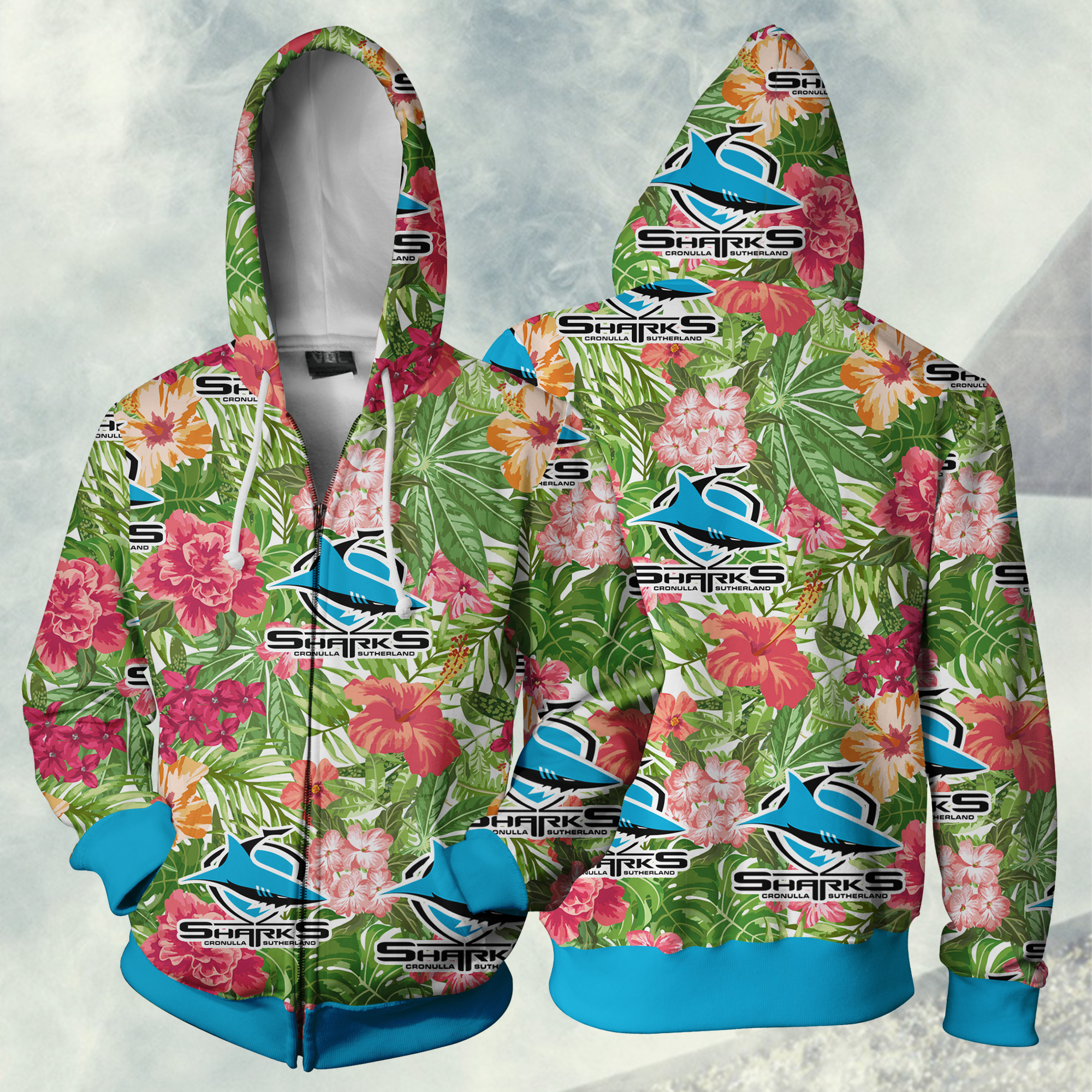Cronulla Sharks Nrl Full Zipper Hoodie Jacket For Sport Fans