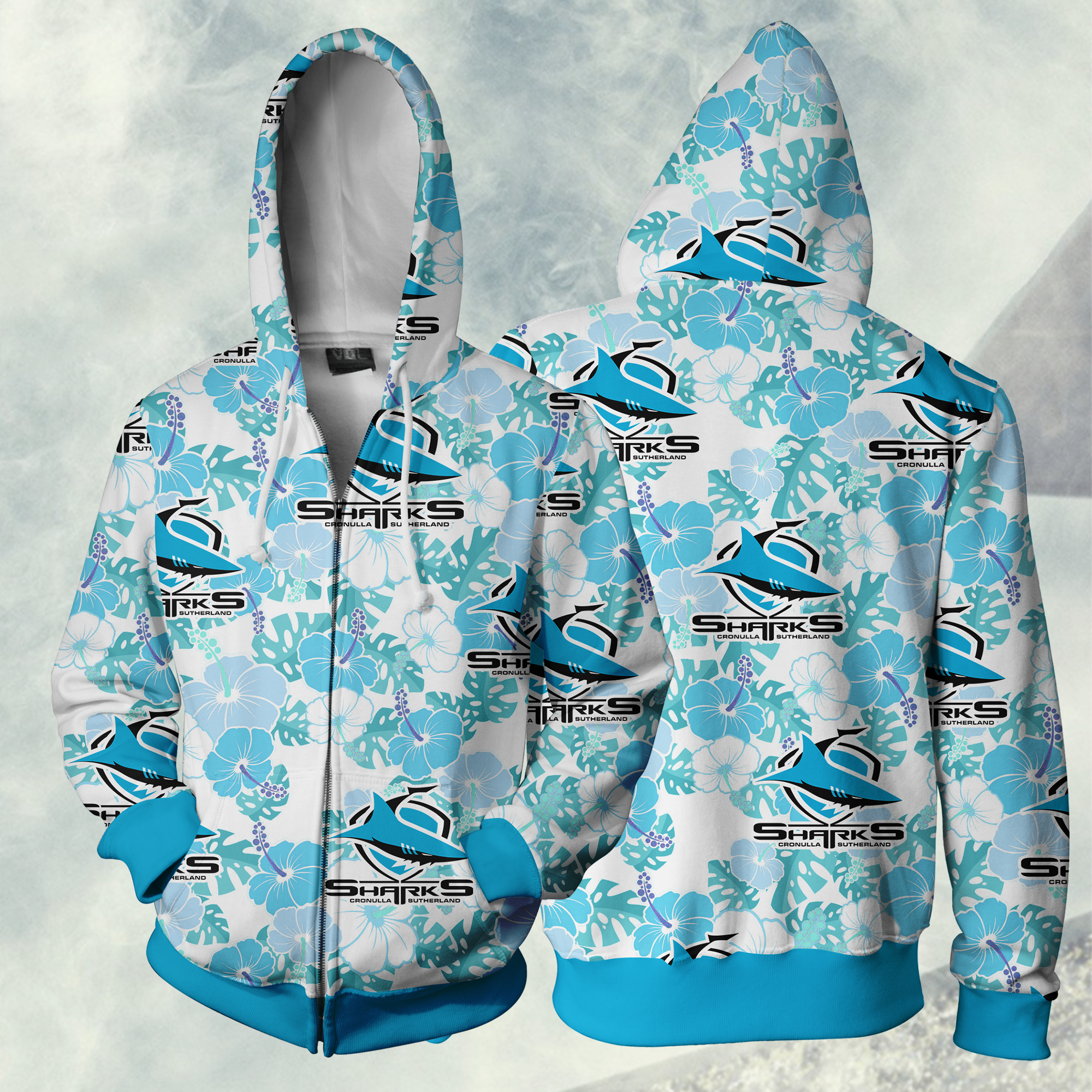 Cronulla Sharks Nrl Full Zipper Hoodie Jacket For Sport Fan