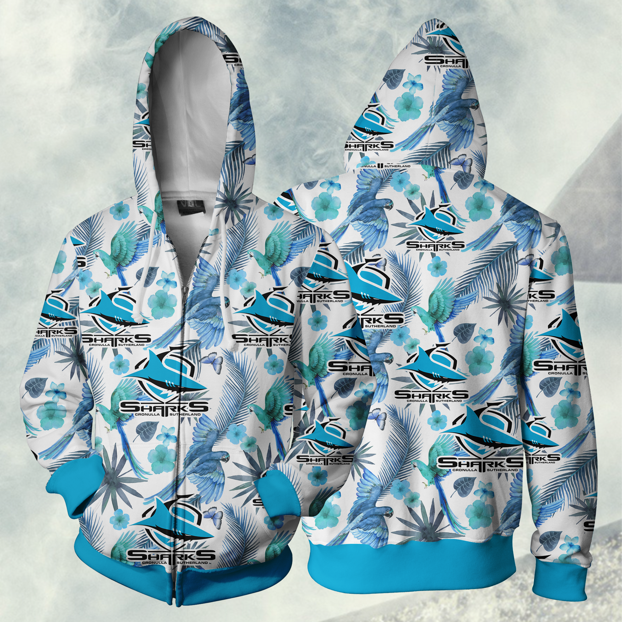 Cronulla Sharks Nrl Hoodie Full Zip Up For Fans