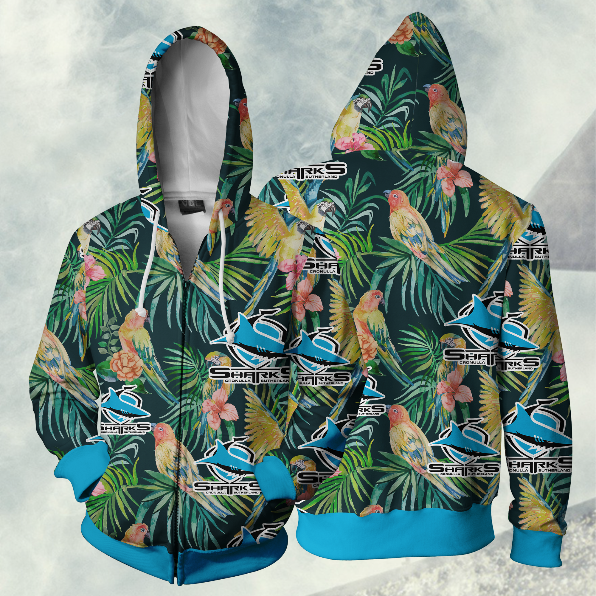 Cronulla Sharks Nrl Zip Up Hoodie Jacket For Sport Fans
