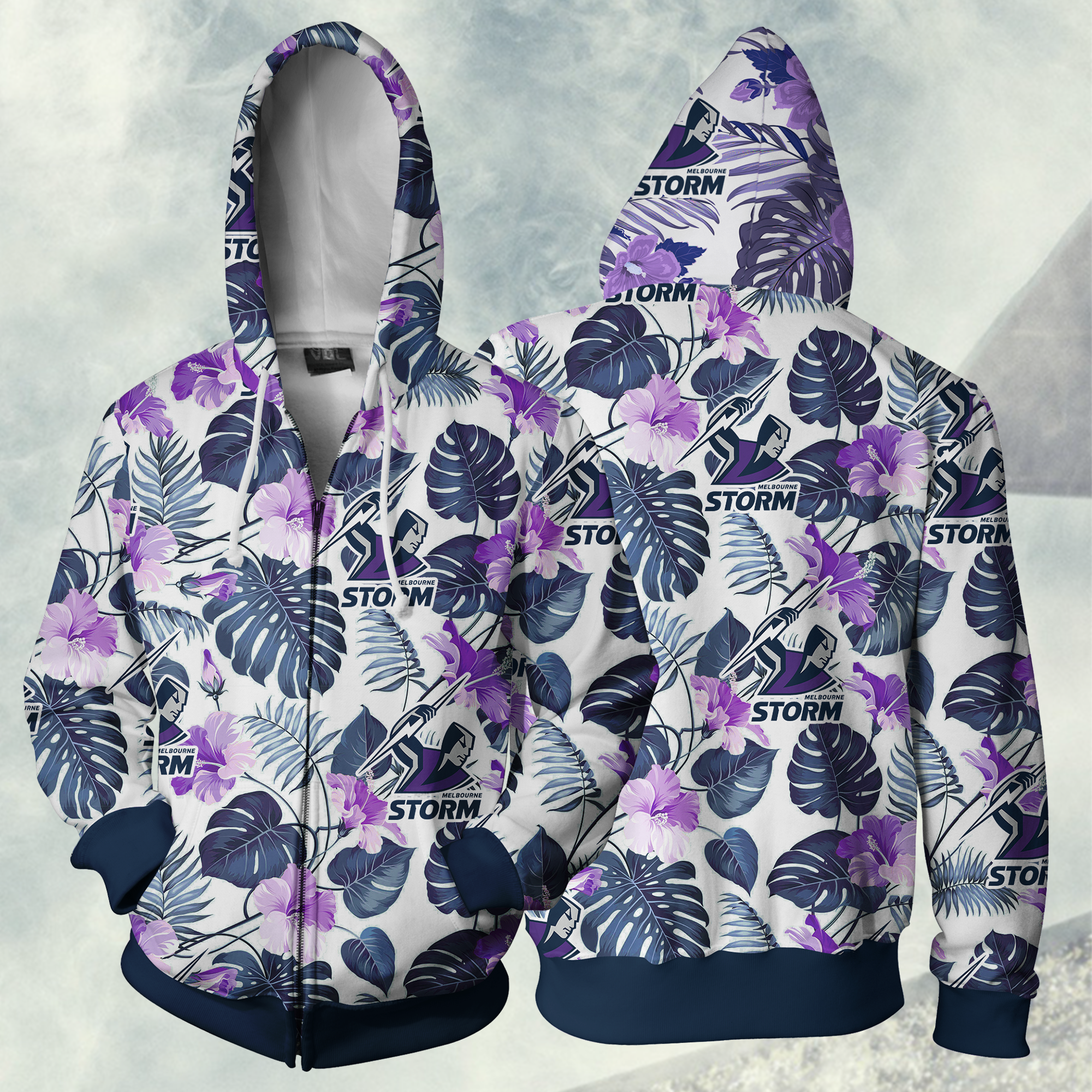 Melbourne Storm Nrl Zip Up Hoodie Jacket For Sport Fans