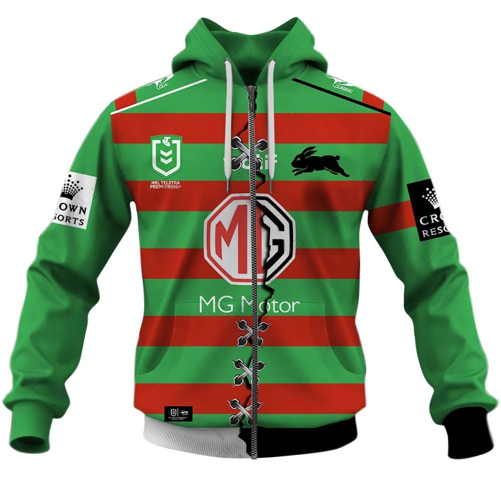 Nrl South Sydney Rabbitohs Custom Name Number Mix Jersey Edition Zip Up Hoodie
