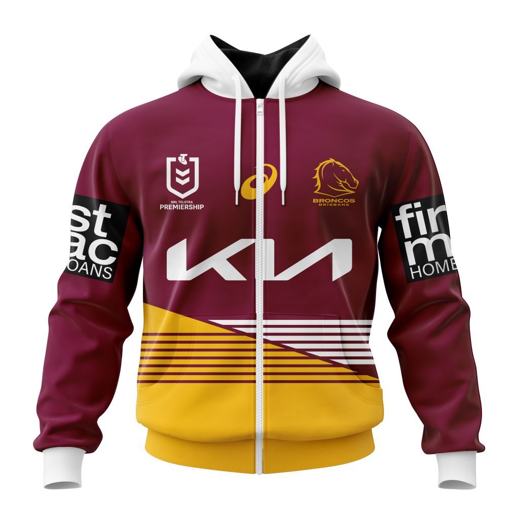Nrl Brisbane Broncos Custom Name Number Home Jersey Full Zip Up Hoodie