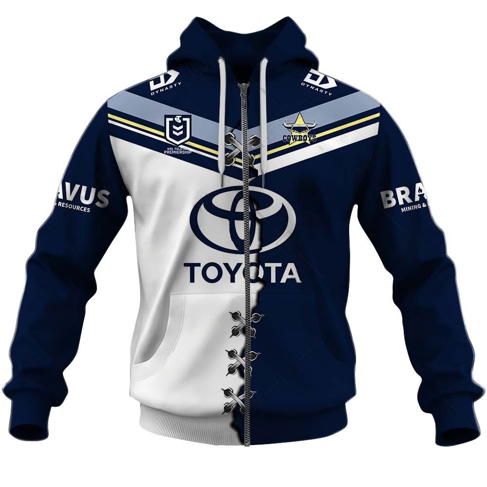 Nrl North Queensland Cowboys Custom Name Number Mix Jersey Edition Zip Up Hoodie