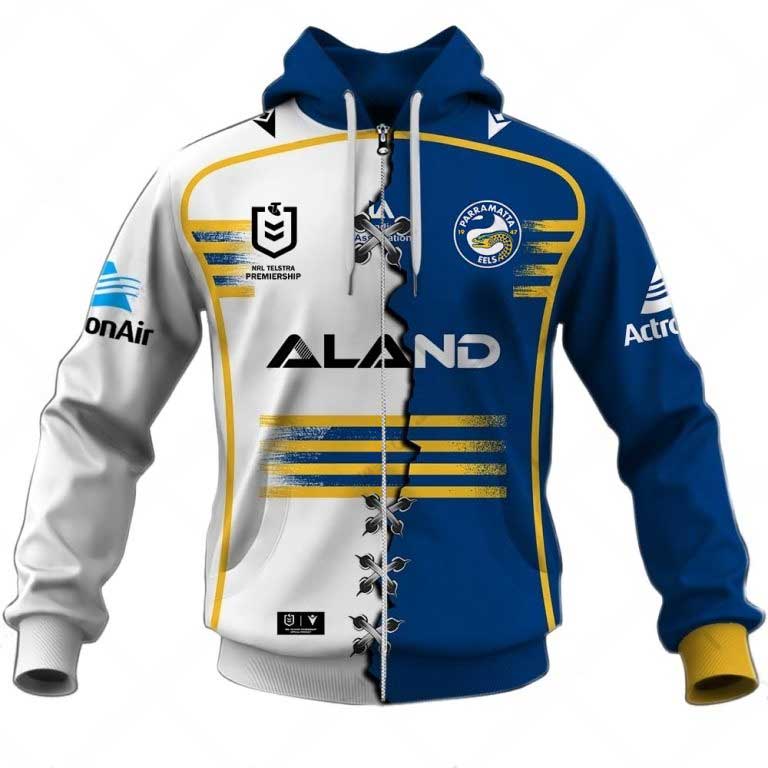 Nrl Parramatta Eels Custom Name Number Mix Jersey Edition Zip Up Hoodie
