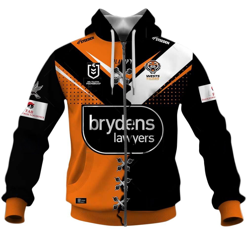 Nrl Wests Tigers Custom Name Number Mix Jersey For Fans Zip Up Hoodie