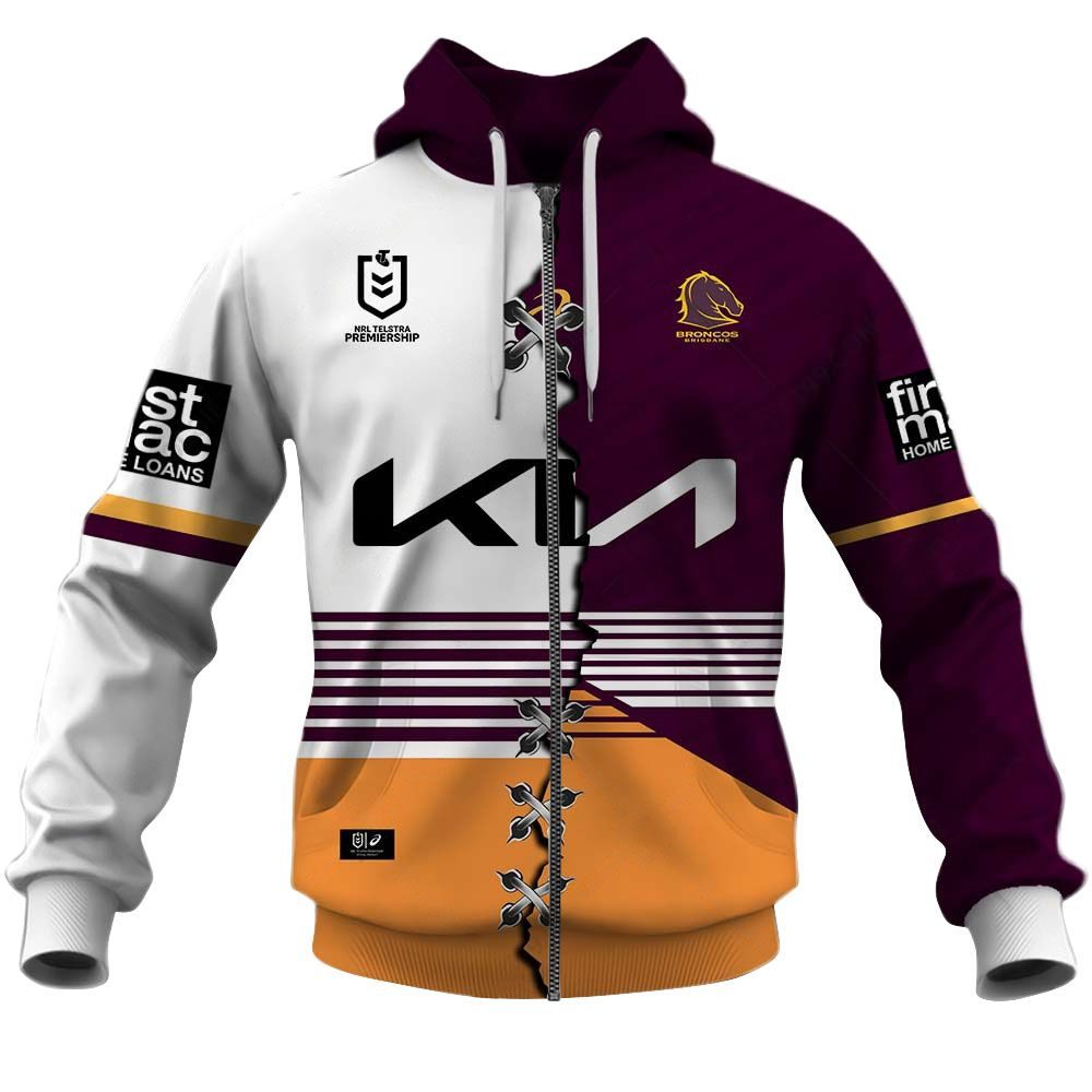 Nrl Brisbane Broncos Custom Name Number Mix Jersey Collection Zip Up Hoodie