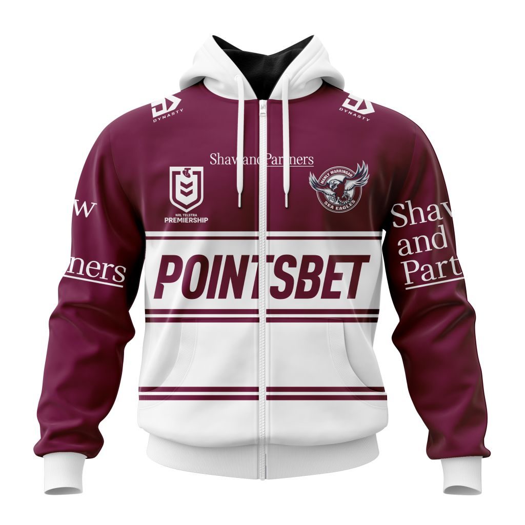 Nrl Manly Warringah Sea Eagles Custom Name Number Alternate Jersey Zip Up Hoodie