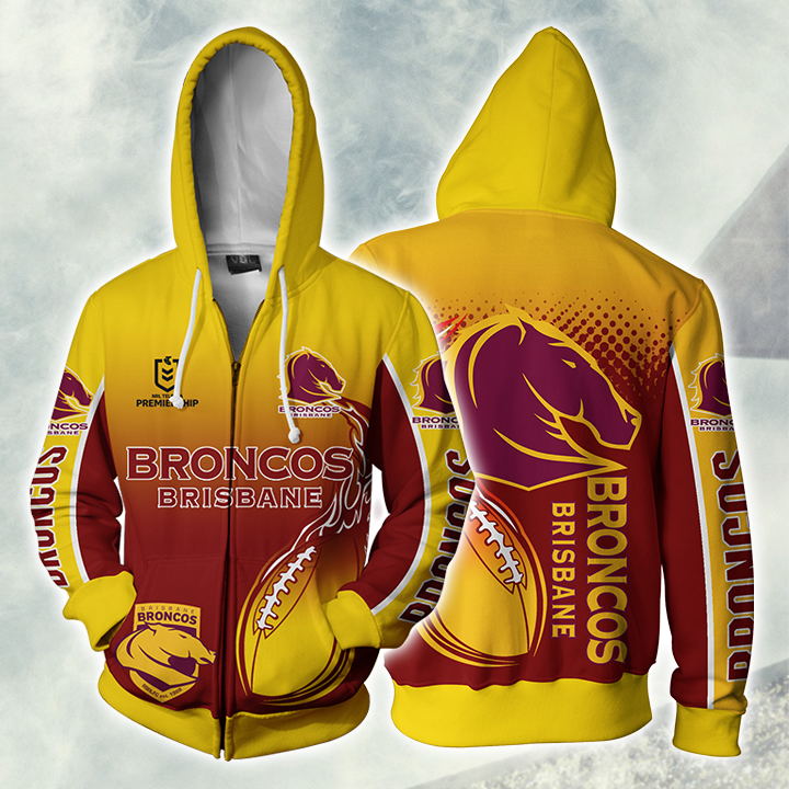 Brisbane Broncos Nrl Zip Up Hoodie For Sport Fan