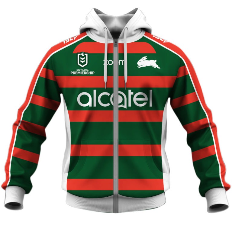 Nrl South Sydney Rabbitohs Custom Name Number Away Jersey Zip Up Hoodie