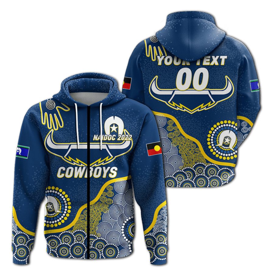 Nrl North Queensland Cowboys Custom Text Number Naidoc Aboriginal Zip Up Hoodie