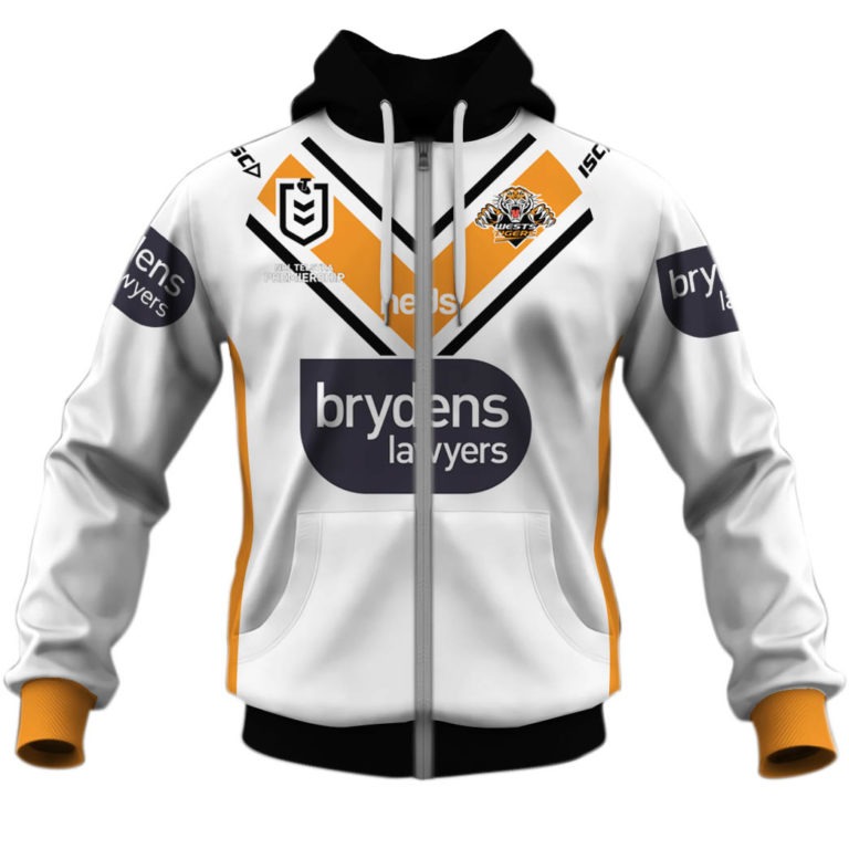 Nrl Wests Tigers Custom Name Number Away Jersey Zip Up Hoodie