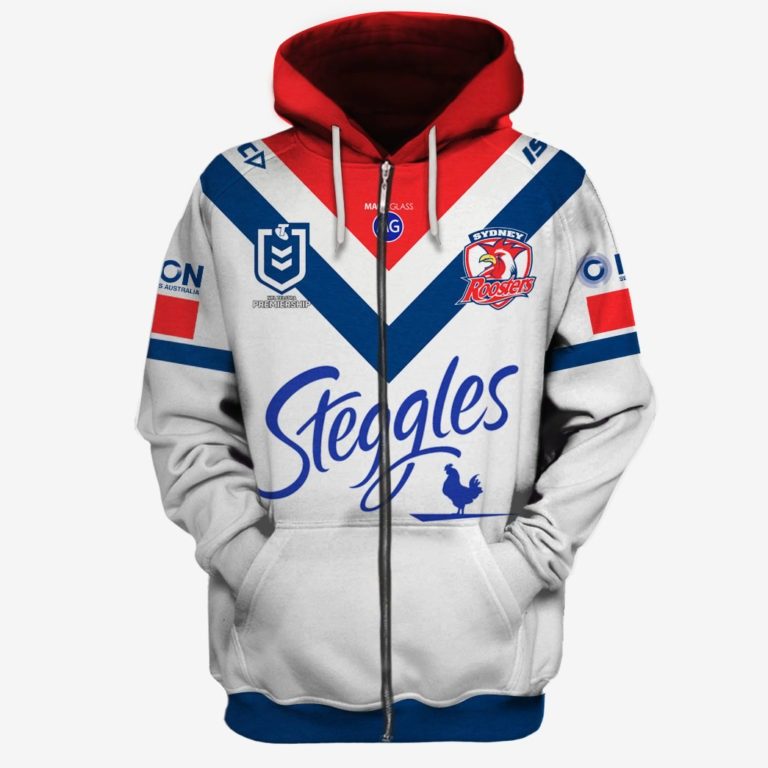 Nrl Sydney Roosters Custom Name Number Away Jersey Full Zip Up Hoodie