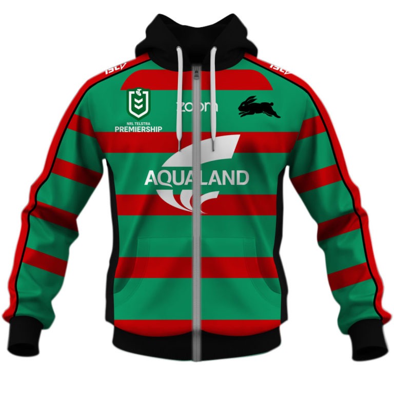 Nrl South Sydney Rabbitohs Custom Name Number Home Jersey Full Zip Up Hoodie
