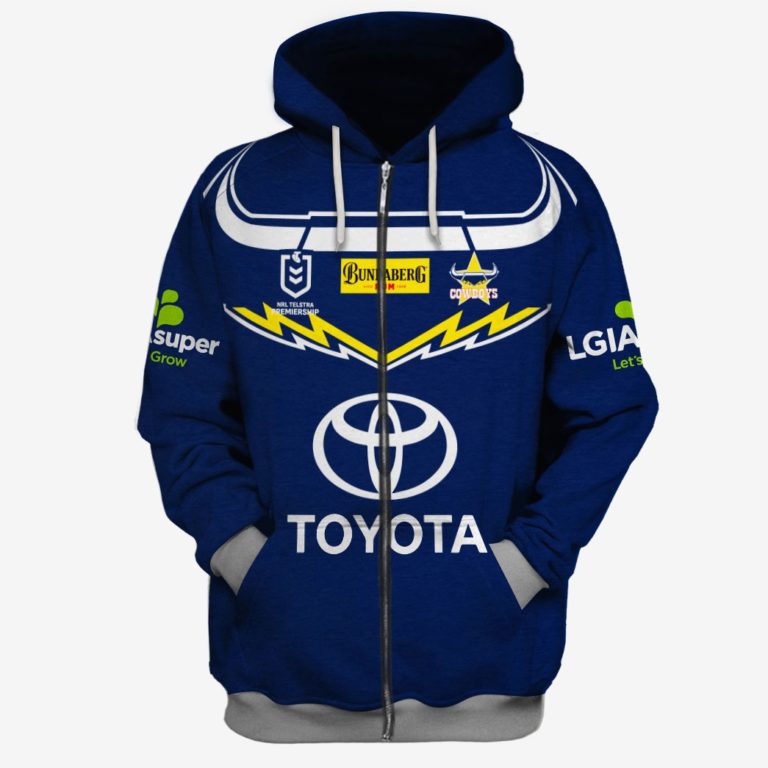 Nrl North Queensland Cowboys Custom Name Number Home Jersey Full Zip Up Hoodie