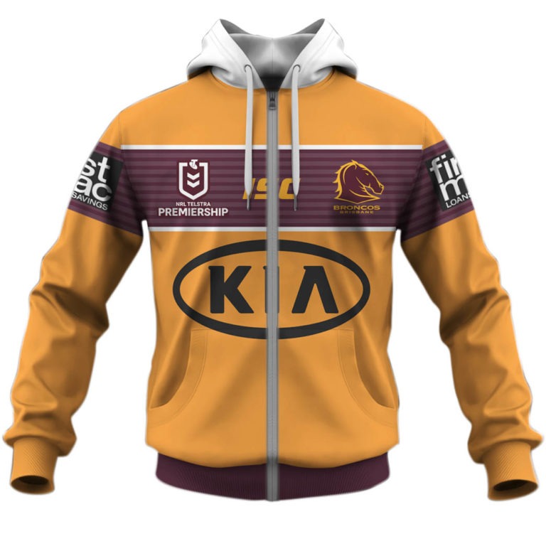 Nrl Brisbane Broncos Custom Name Number Away Jersey Zip Up Hoodie
