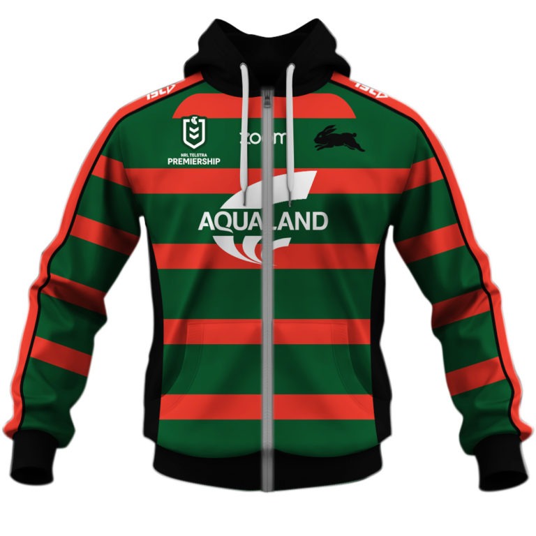 Nrl South Sydney Rabbitohs Custom Name Number Home Jersey Zip Up Hoodie