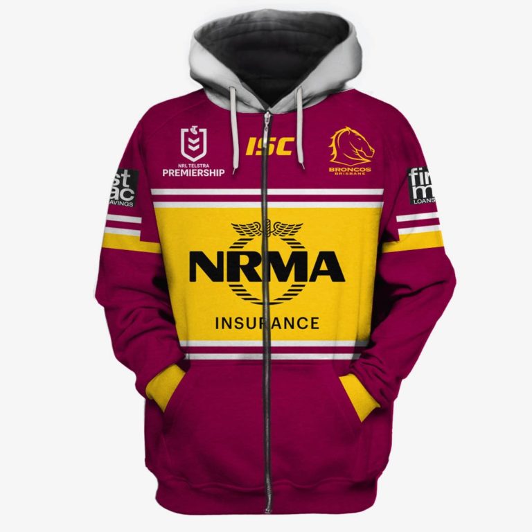 Nrl Brisbane Broncos Custom Name Number Home Jersey Zip Up Hoodie