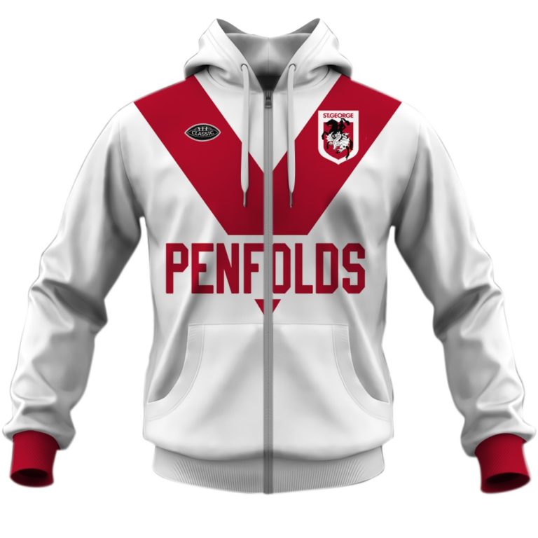 Nrl St George Illawarra Dragons Custom Name Number 1979 Vintage Retro Jersey Zip Up Hoodie