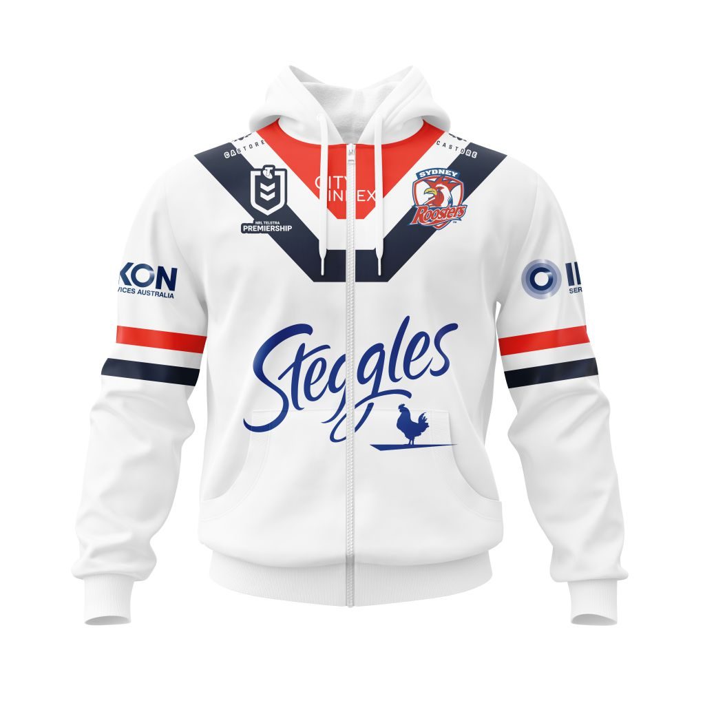 Nrl Sydney Roosters Custom Name Number Heritage 20 Years Anniversary Jersey Zip Up Hoodie