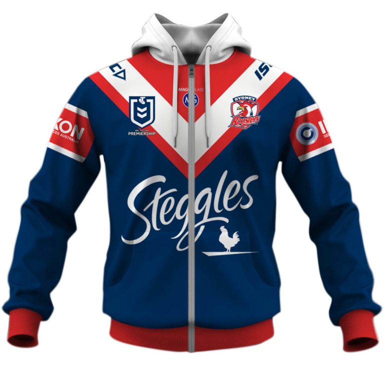 Nrl Sydney Roosters Custom Name Number Home Jersey Zip Up Hoodie
