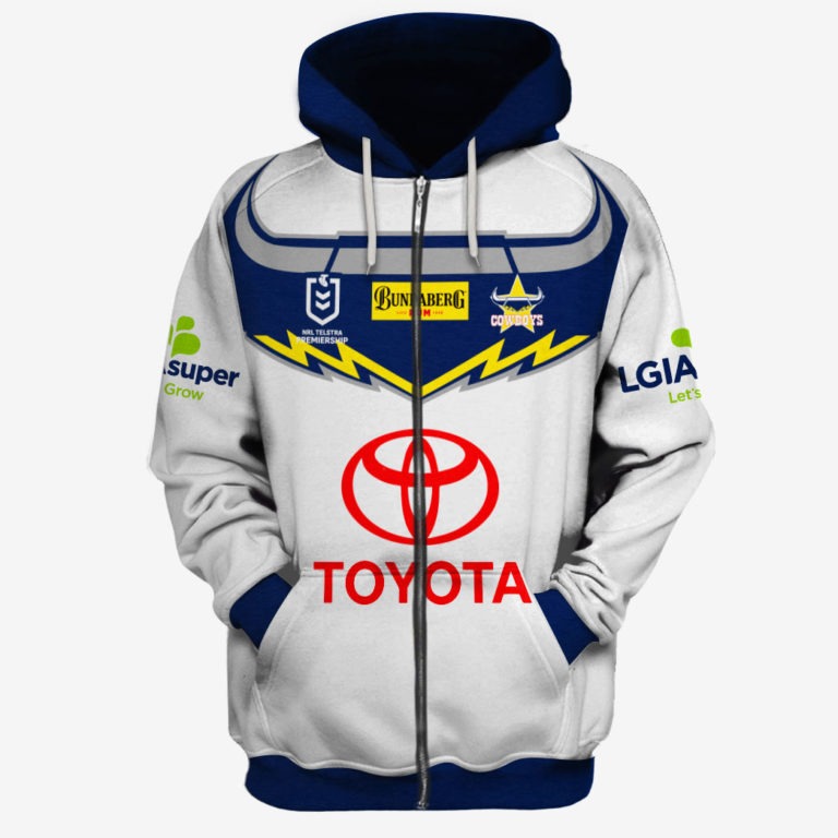 Nrl North Queensland Cowboys Custom Name Number Away Jersey Zip Up Hoodie