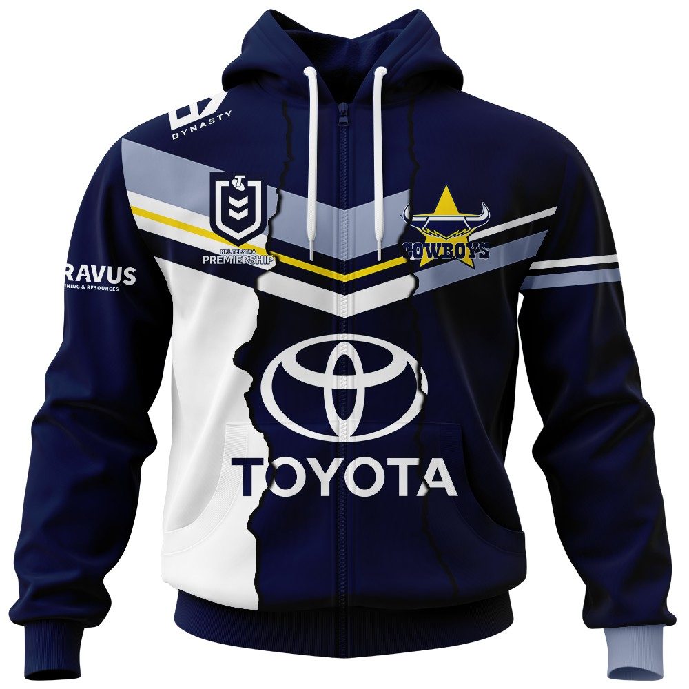 Nrl North Queensland Cowboys Custom Name Number Mix Jersey Zip Up Hoodie