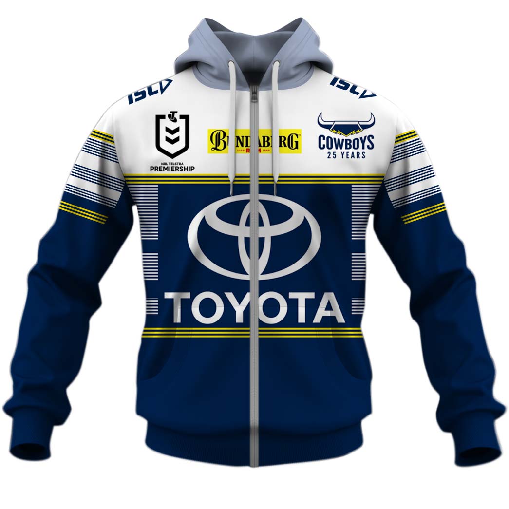 Nrl North Queensland Cowboys Custom Name Number Away Jersey Zip Up Hoodie For Fans