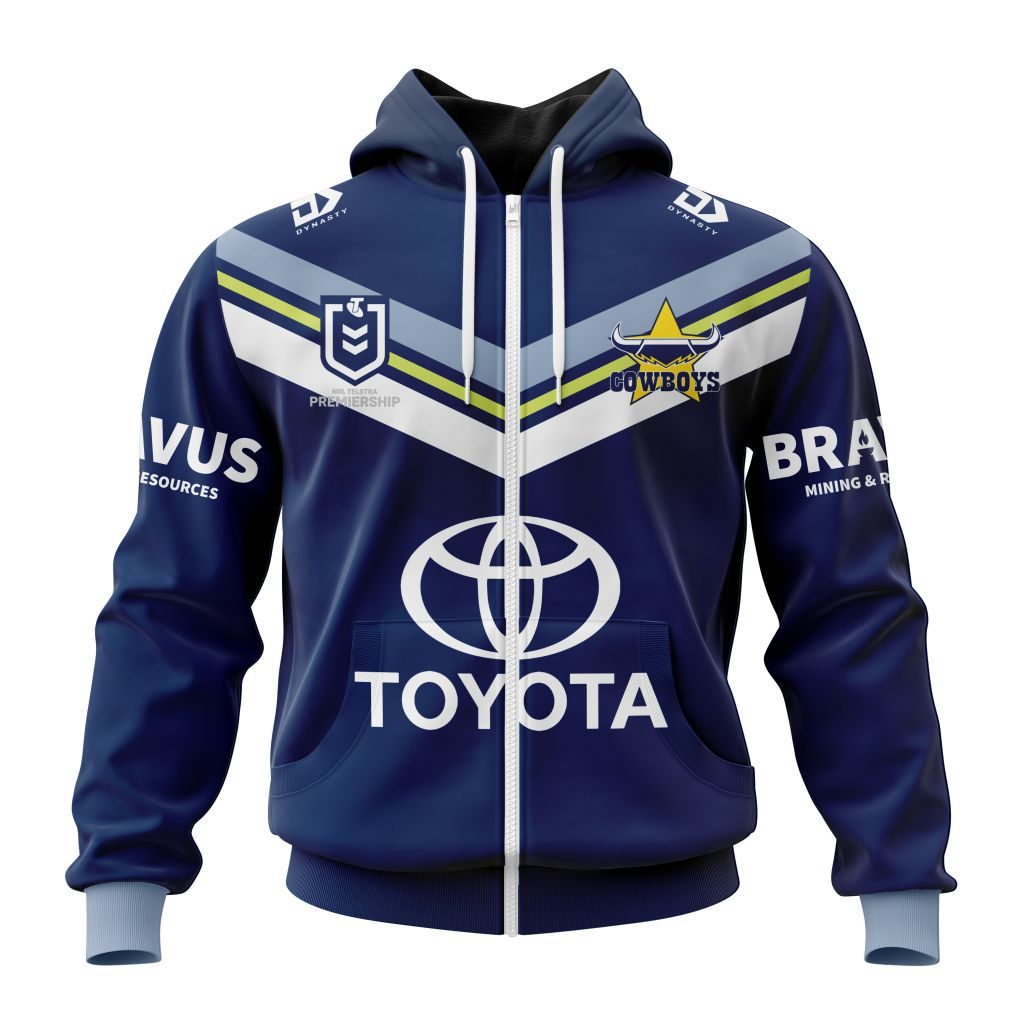 Nrl North Queensland Cowboys Custom Name Number Home Jersey Zip Up Hoodie For Fan