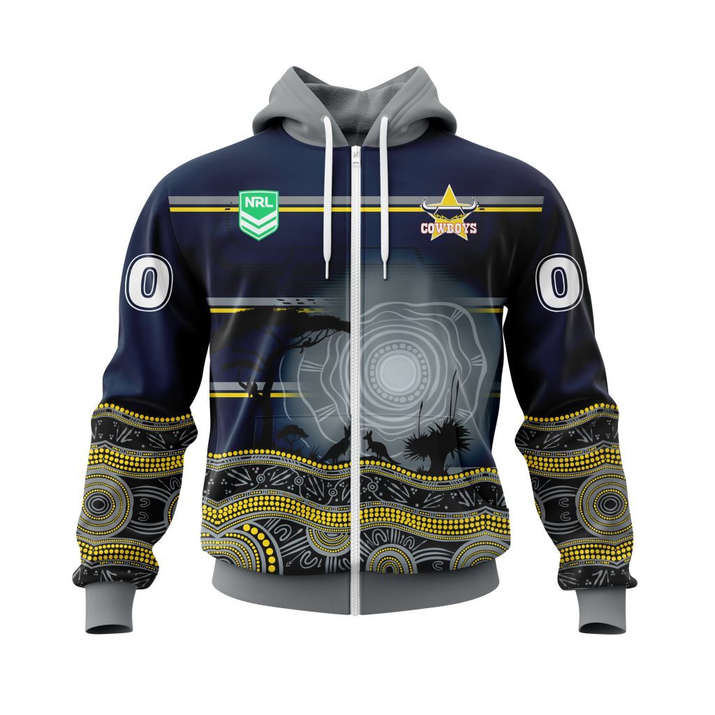 Nrl North Queensland Cowboys Custom Name Number Nature Jersey Zip Up Hoodie