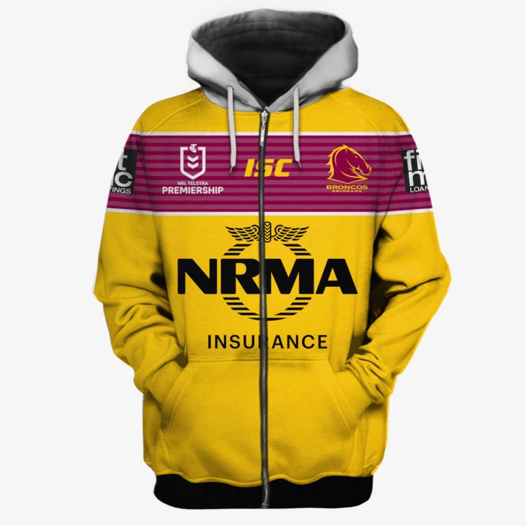 Nrl Brisbane Broncos Custom Name Number Away Jersey Full Zip Up Hoodie