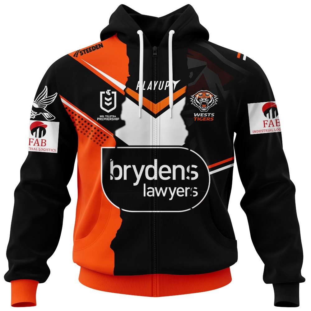 Nrl Wests Tigers Custom Name Number Mix Jersey Zip Up Hoodie