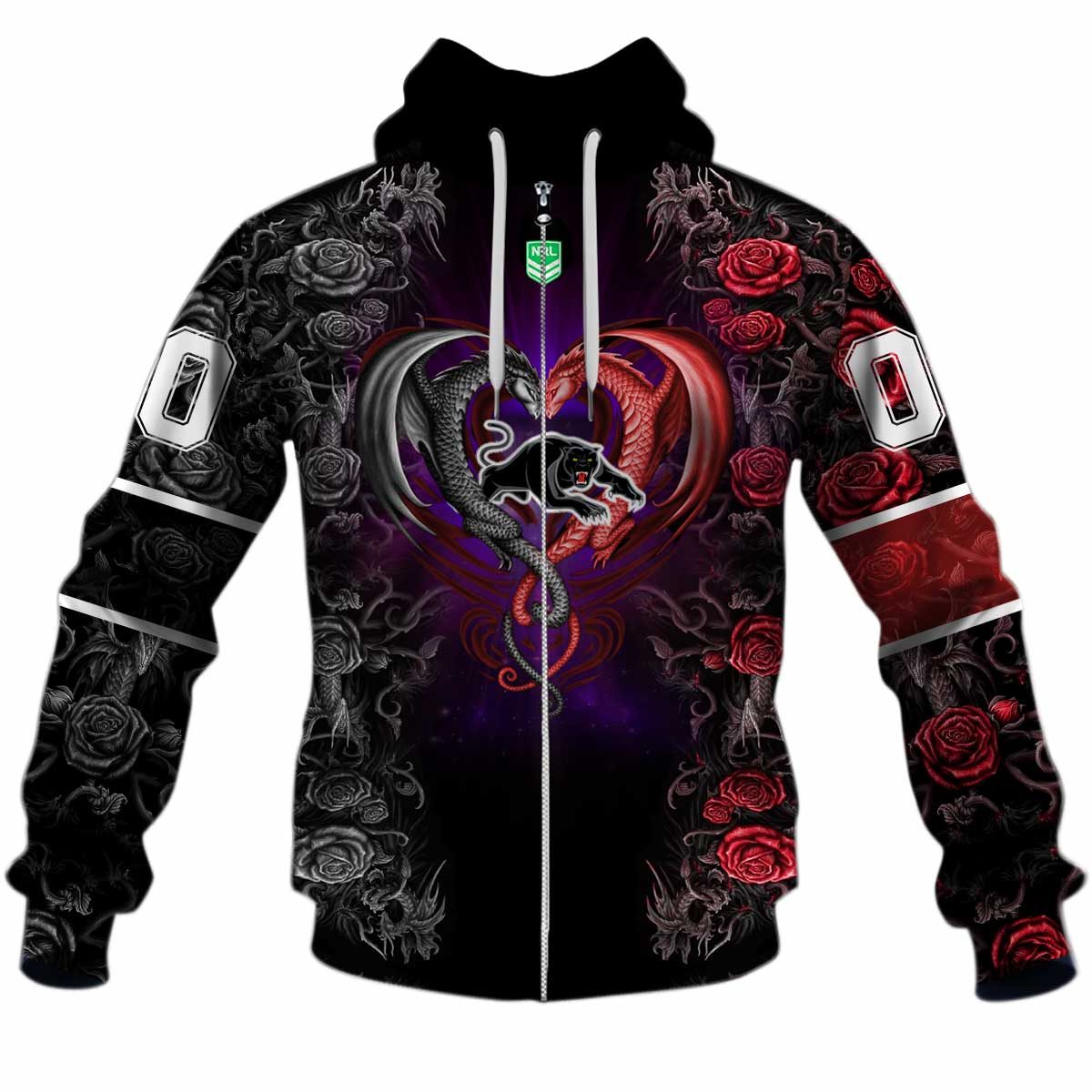 Nrl Penrith Panthers Custom Name Number Rose Dragon Zip Up Hoodie