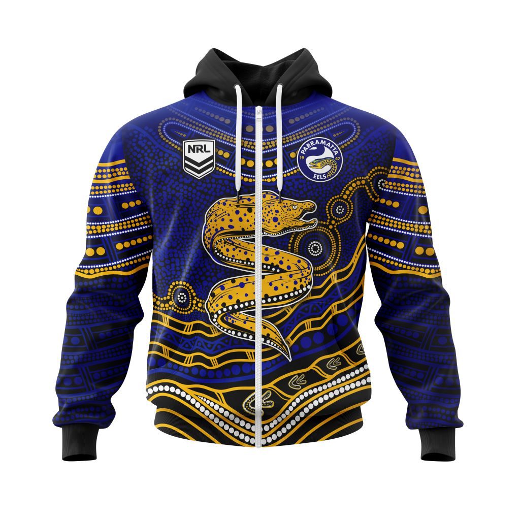 Nrl Parramatta Eels Custom Name Number Indigenous Mascot Zip Up Hoodie