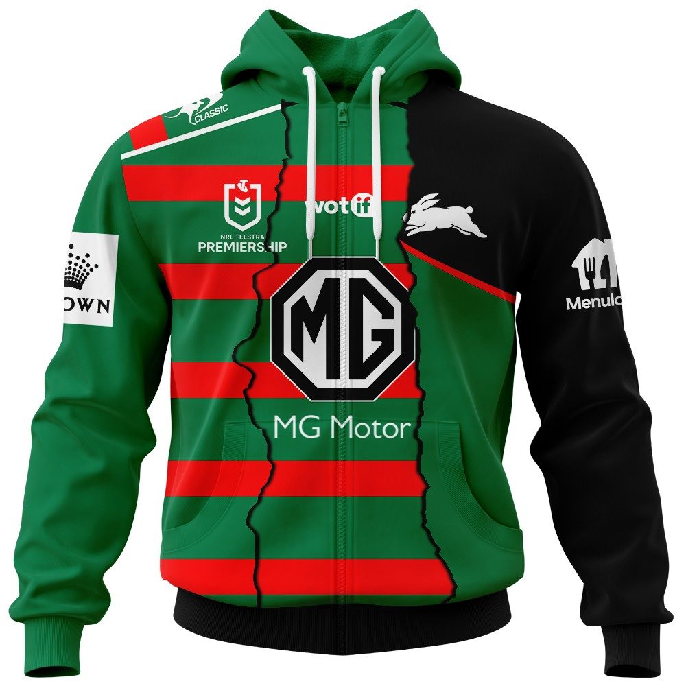 Nrl South Sydney Rabbitohs Custom Name Number Mix Jersey Zip Up Hoodie
