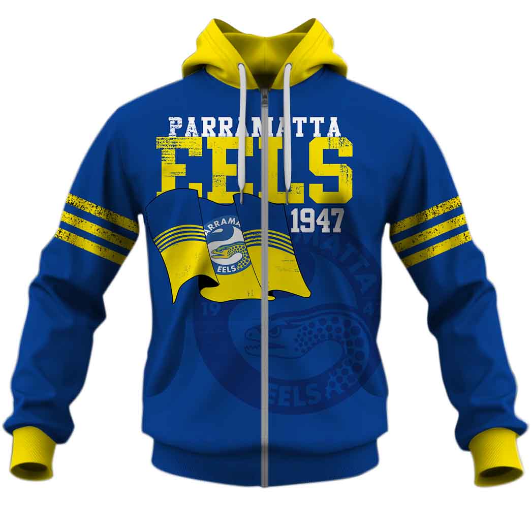 Nrl Parramatta Eels Custom Name Number Retro Flag Jersey 1947 Zip Up Hoodie