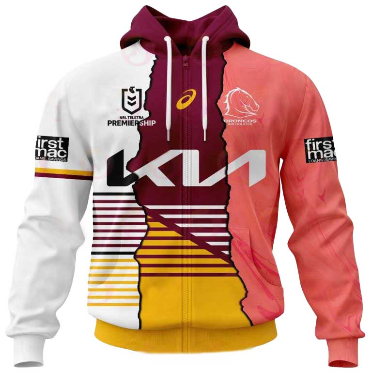 Nrl Brisbane Broncos Custom Name Number Mix Jersey Zip Up Hoodie