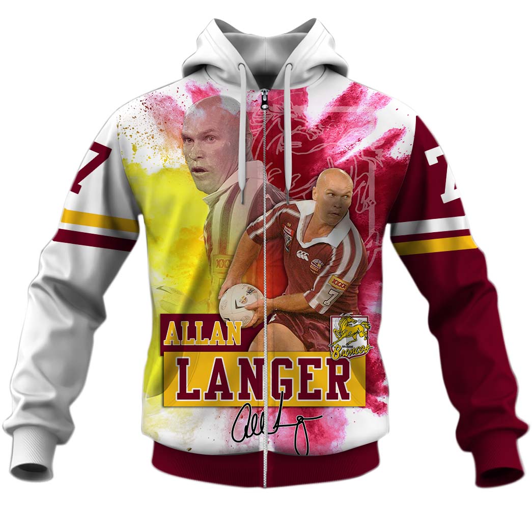 Nrl Brisbane Broncos Allan Langer No 7 Zip Up Hoodie