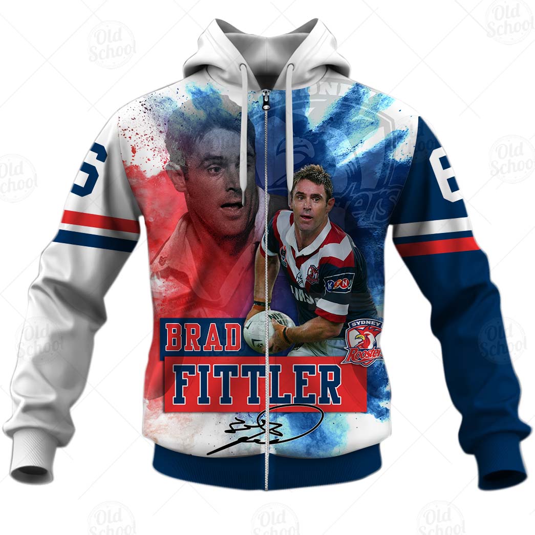 Nrl Sydney Roosters Legend Brad Fittle Zip Up Hoodie Custom Name Number