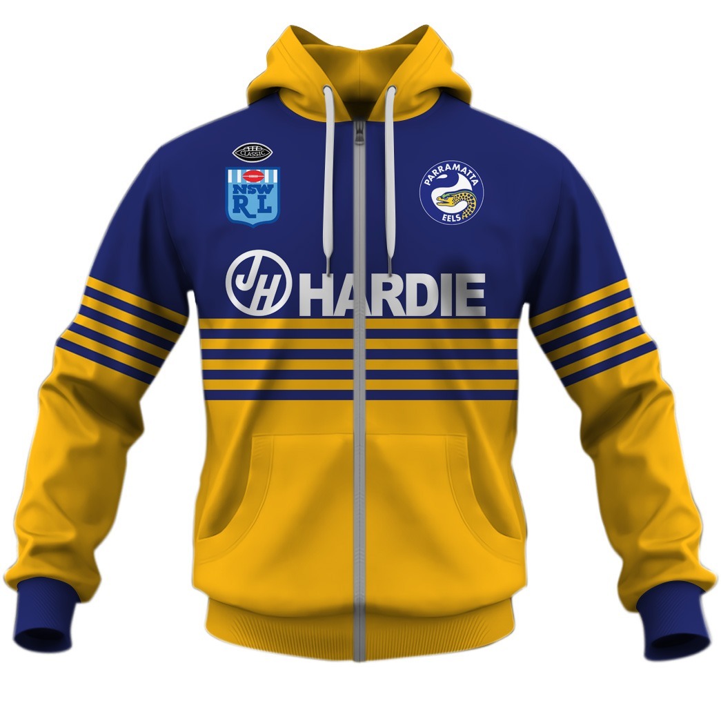 Nrl Parramatta Eels Custom Name Number 1986 Vintage Retro Jersey Zip Up Hoodie