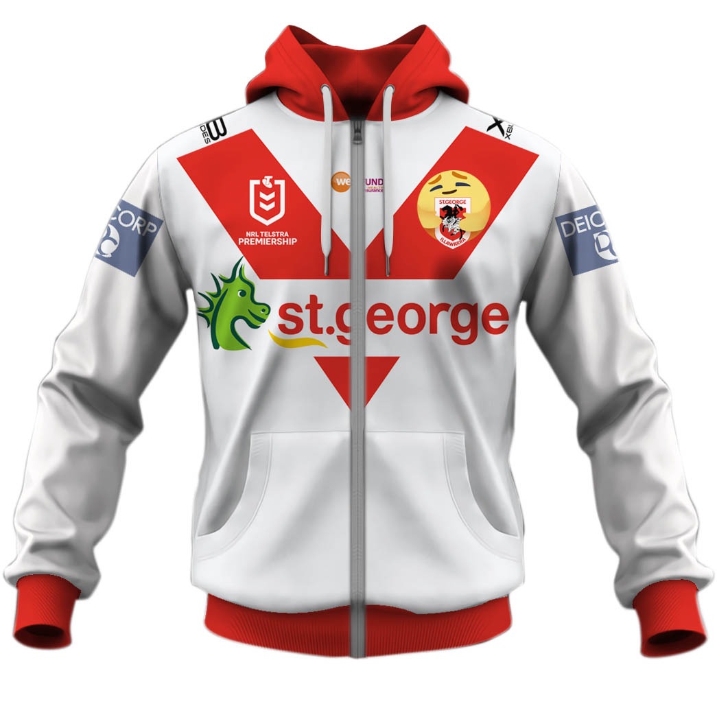Nrl St George Illawarra Dragons Custom Name Number Home Jersey Care Emoji Zip Up Hoodie