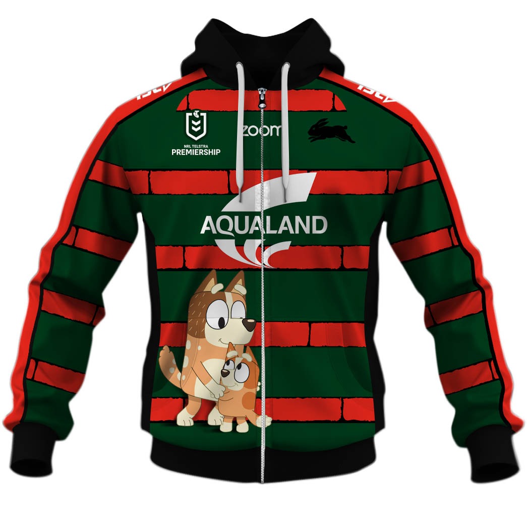 Nrl South Sydney Rabbitohs Custom Name Number X Bluey Jersey Zip Up Hoodie