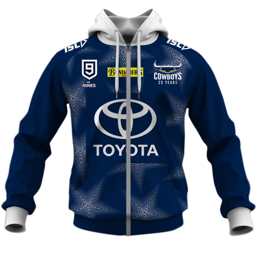 Nrl North Queensland Cowboys Custom Name Number Nrl Nines Jersey Zip Up Hoodie