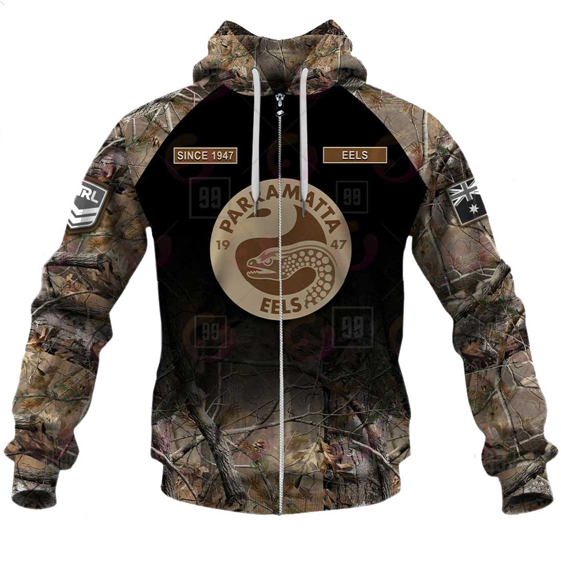 Nrl Parramatta Eels Custom Name Number Camo Zip Up Hoodie
