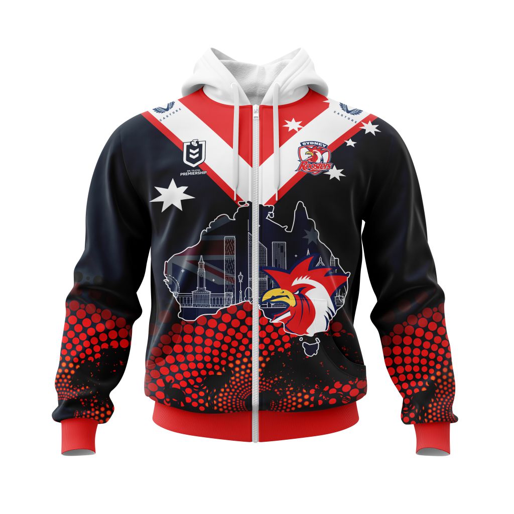 Nrl Sydney Roosters Custom Name Number Australia'S Day Zip Up Hoodie