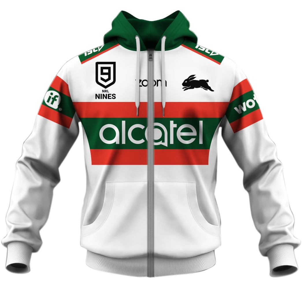 Nrl South Sydney Rabbitohs Custom Name Number Nrl Nines Jersey Zip Up Hoodie