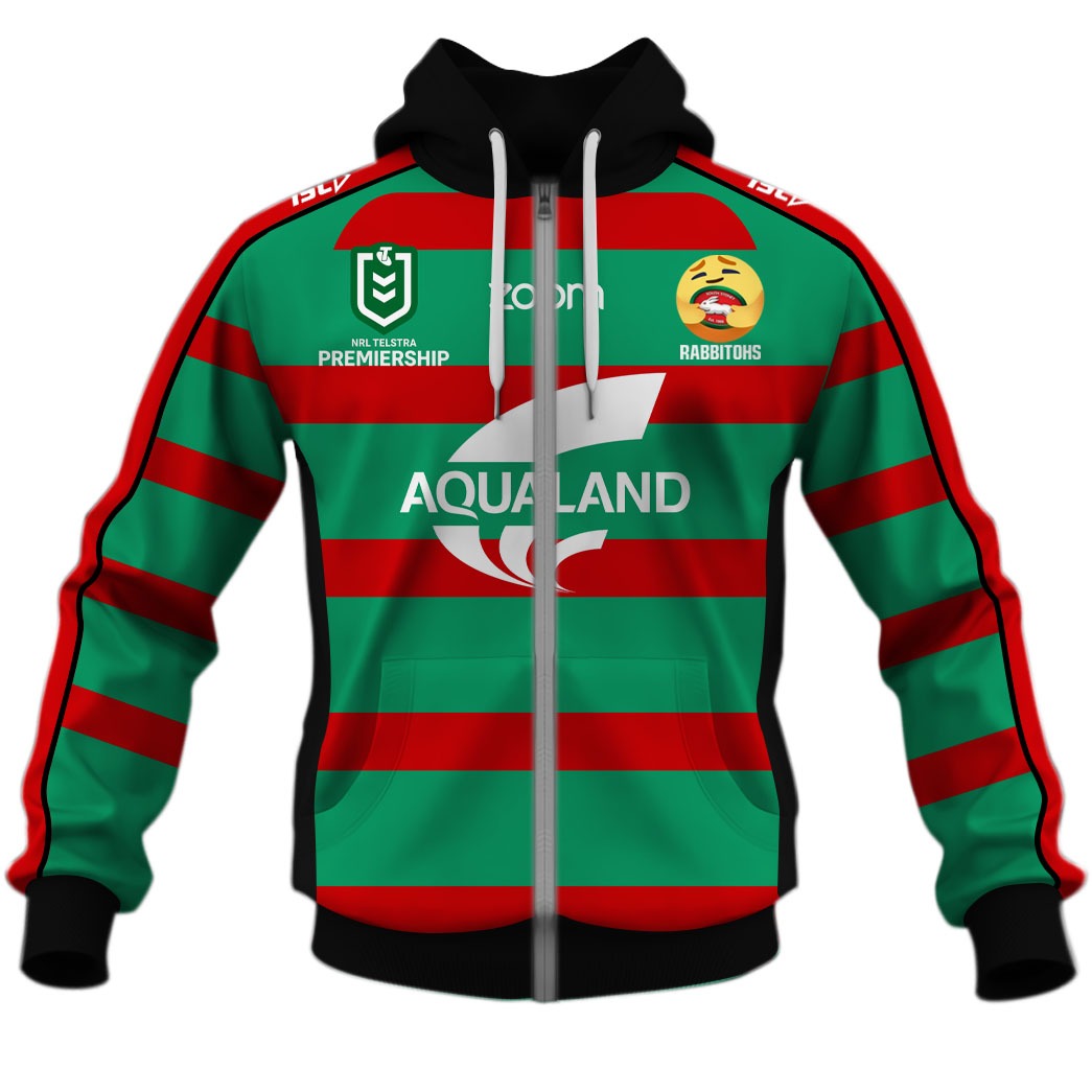 Nrl South Sydney Rabbitohs Custom Name Number Home Jersey Care Emoji Zip Up Hoodie