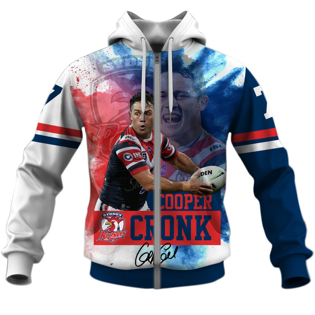 Nrl Sydney Roosters Cooper Cronk Zip Up Hoodie Custom Name Number