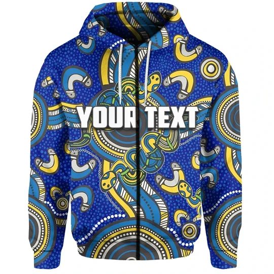 Nrl Parramatta Eels Custom Text Aboriginal Rugby Style Zip Up Hoodie