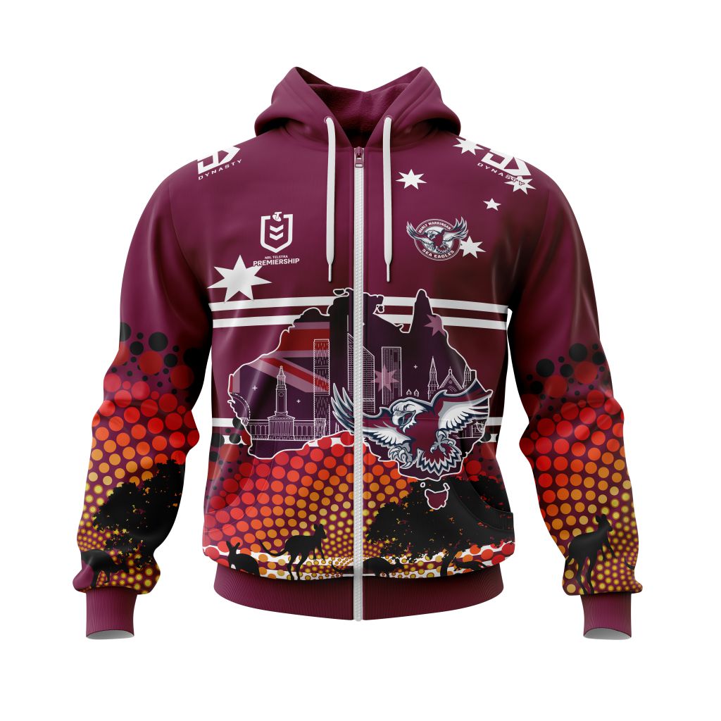 Nrl Manly Warringah Sea Eagles Custom Name Number Australia'S Day Zip Up Hoodie